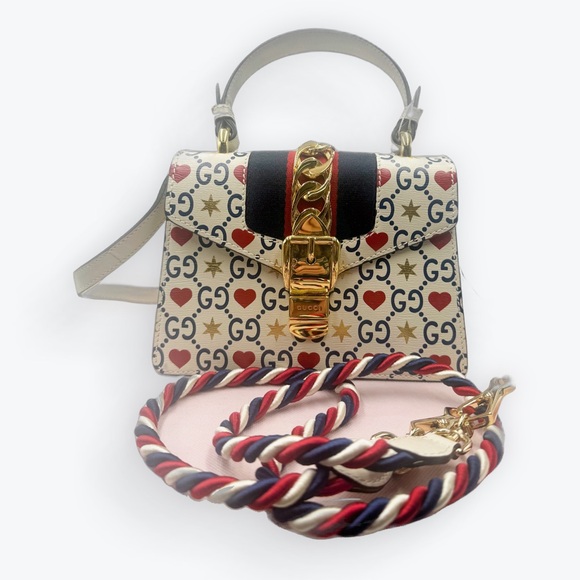 Auth Gucci White Leather Top Handle Ltd Edition Sylvie Heart GG Monogram Handbag - Picture 8 of 16